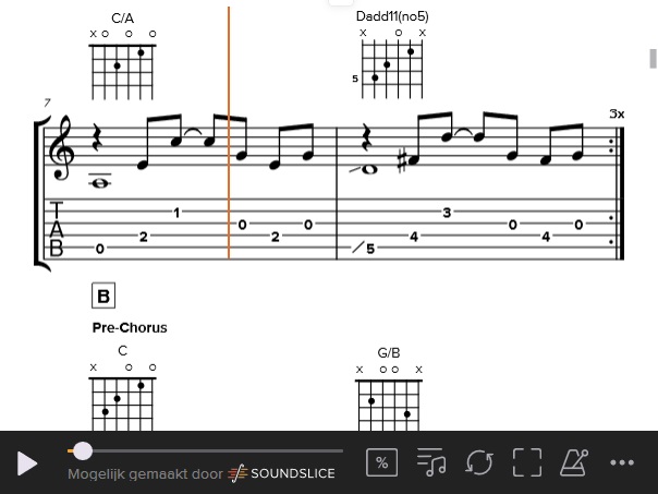 Gitaar leren spelen met gitaar tabs player software van gitaartabs.nl