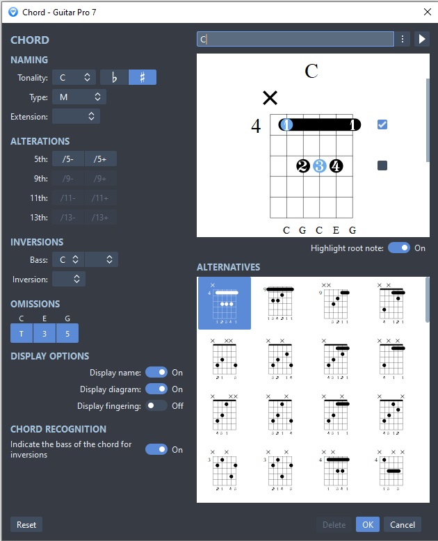 Guitar Pro 7 chord tool