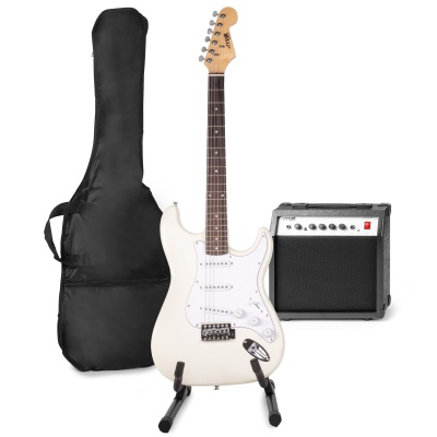 MAX GigKit elektrische gitaar set met o.a. gitaarstandaard - Wit