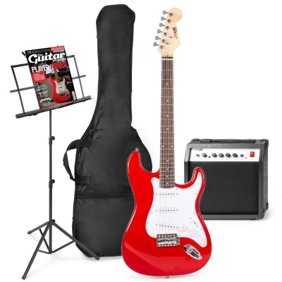 MAX GigKit elektrische gitaar set met o.a. muziekstandaard - Rood