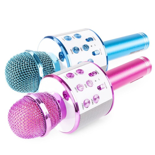 Set van 2 MAX KM01 karaoke microfoons - Blauw & Roze